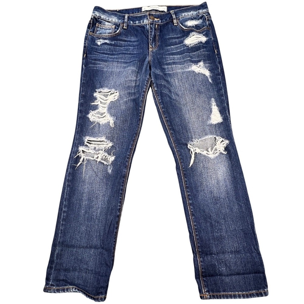 Abercrombie & Fitch Blue Distressed Straight Boyfriend Jeans Womens 4